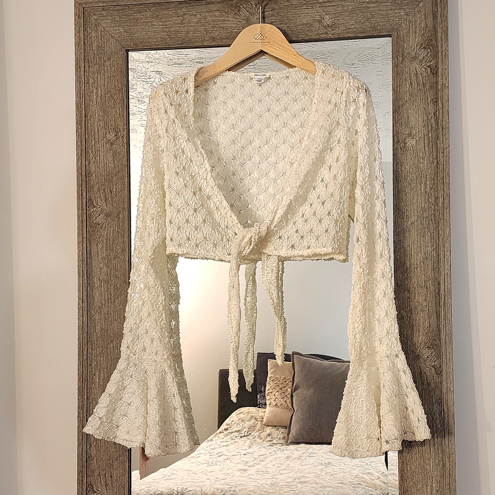 Kimchi Blue Ivory Lace Tie-Front Cardigan